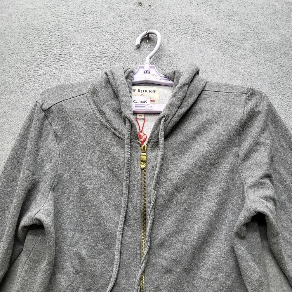 True Religion Women Hoodie M Gray Stud‎ Design Zipper Studded Rhinestones